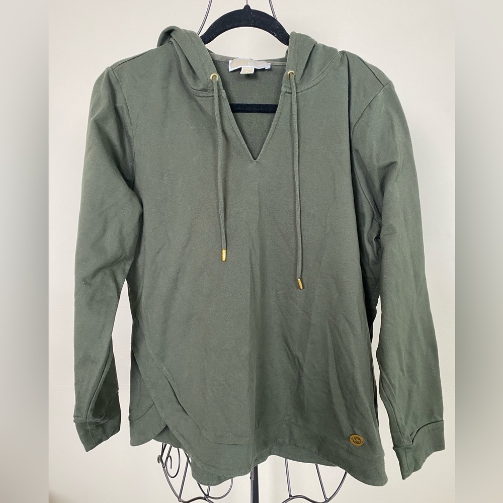 Michael Kors Olive Green Lightweight V-Neck Sweatshirt